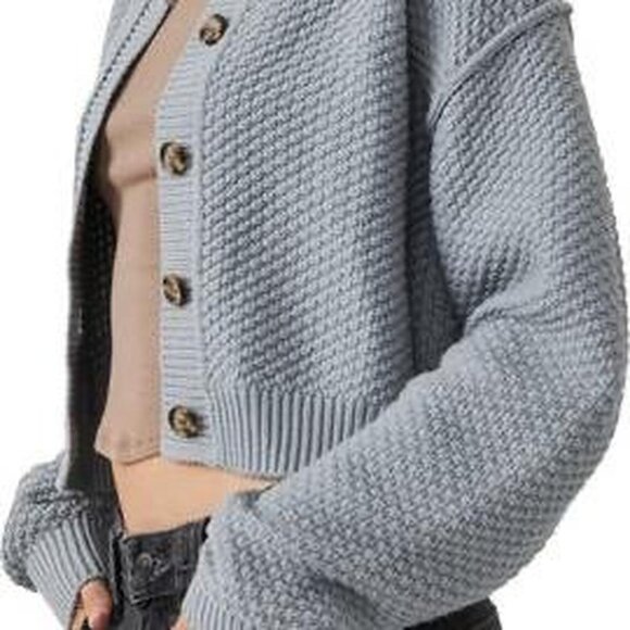 Button Front Green Knit Cardigan Sweater Y2K Minimalist Top - Picture 2 of 4